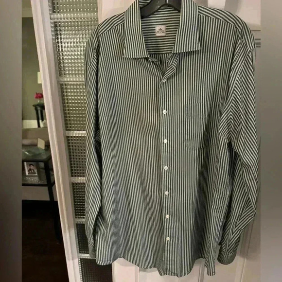 Peter Millar men’s blue & green striped button up long sleeve shirt size large - Picture 1 of 11